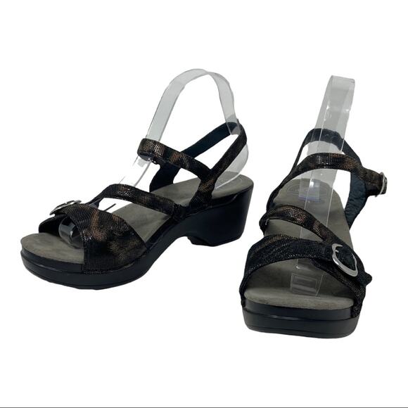 Dansko Sandi Leather Sandals In Iridescent Coffee Swirl Women's Size 40 - Picture 1 of 11